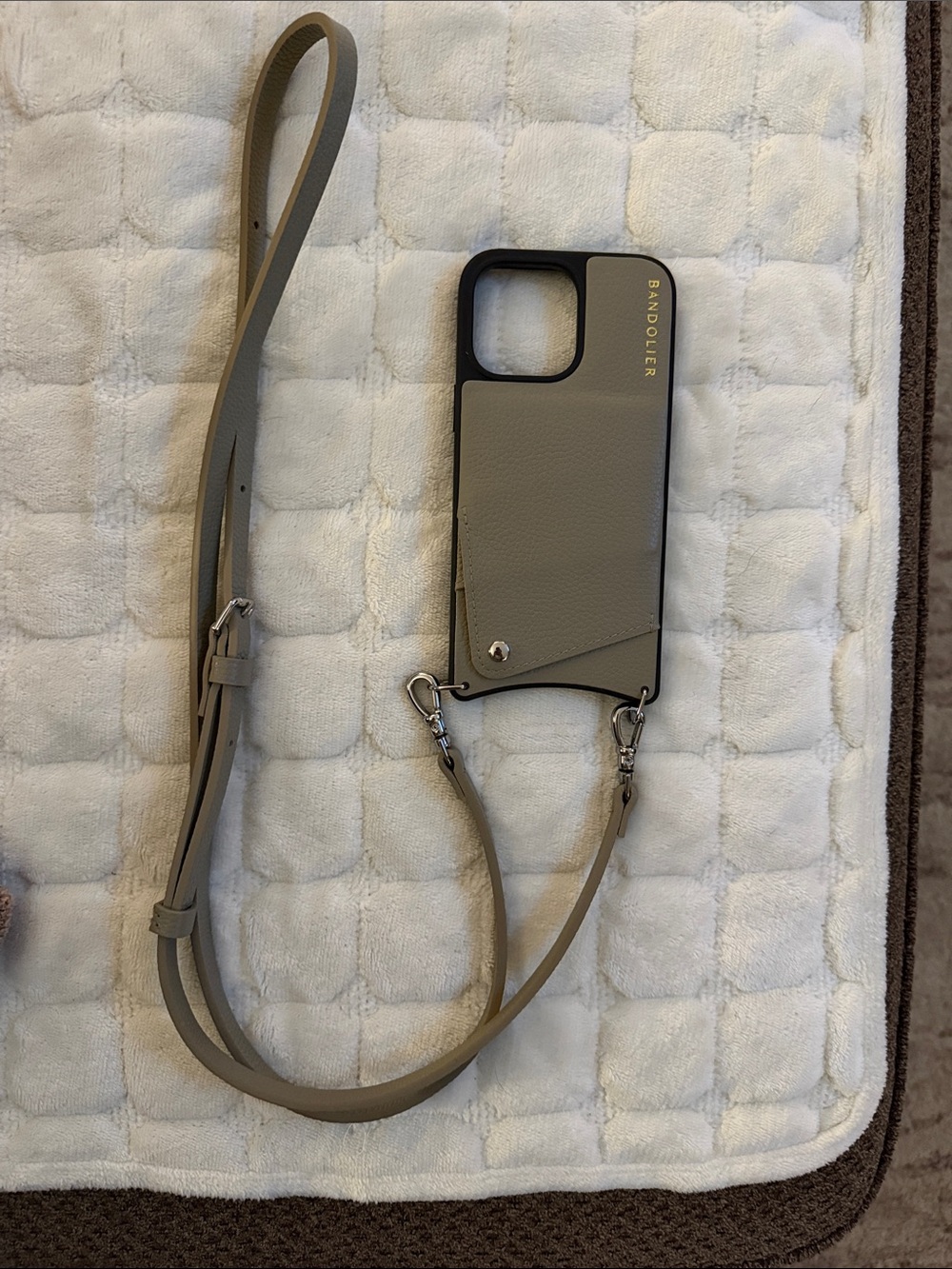 Bandolier Taupe Leather Crossbody Phone Case with Strap
